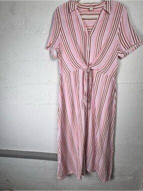 Caslon Tie Front Cotton Gauze Midi Shirt Dress Summer Beach Vacation Coastal L